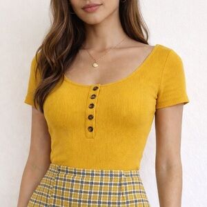 Derek Heart Mustard Yellow Bodysuit